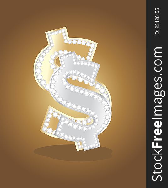 Shining golden and silver dollar sign. Illustration