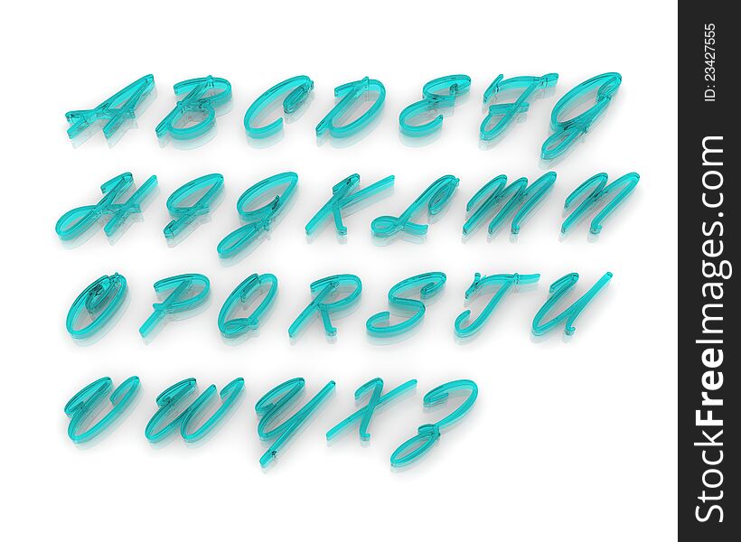 Alphabet with blue glass letters in elegant Vlad font. Alphabet with blue glass letters in elegant Vlad font.