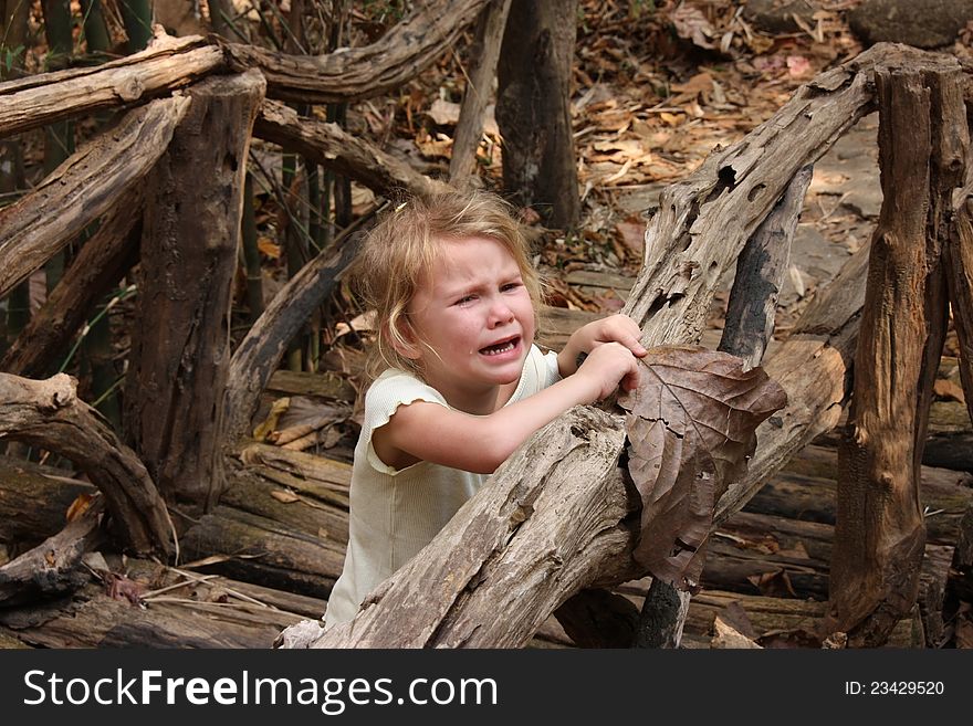 Little child crying on the bridge. Little child crying on the bridge