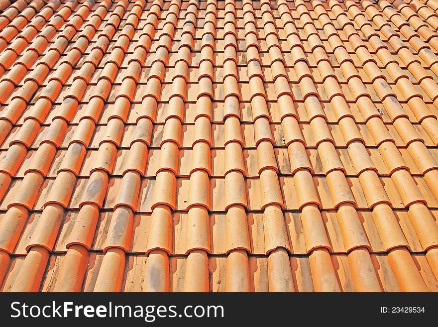 Detail of a red clay tile roof