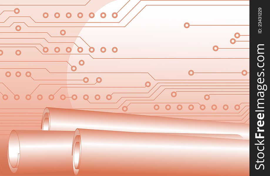 Rolls and fragment of circuit board, technologic background. Rolls and fragment of circuit board, technologic background