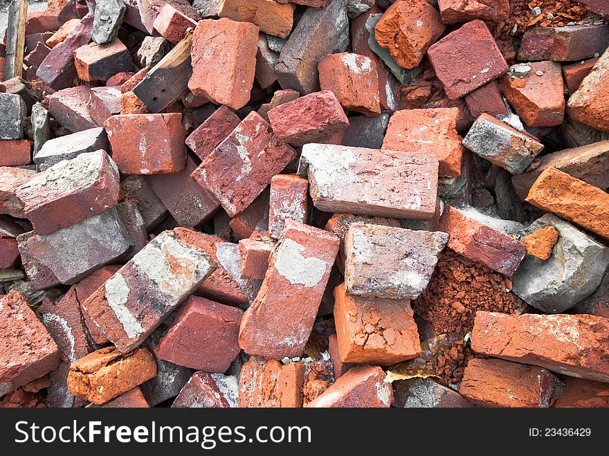 Loose bricks from a demolished building. Loose bricks from a demolished building