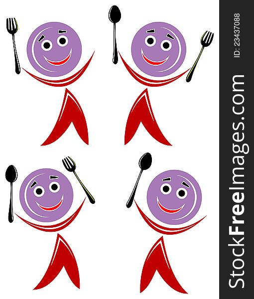 Isolated line art dinning set funny cartoon image. Isolated line art dinning set funny cartoon image