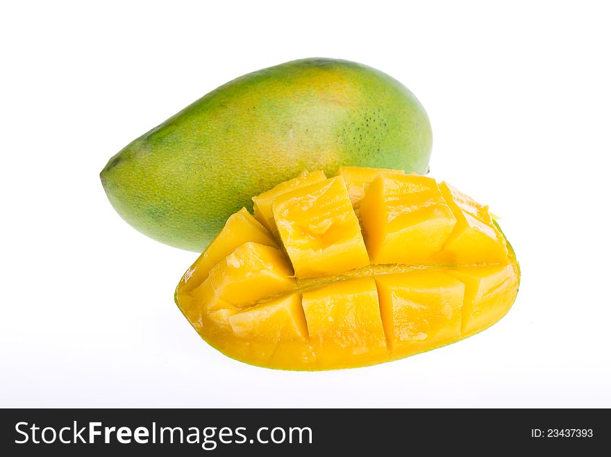 A green mango on white background