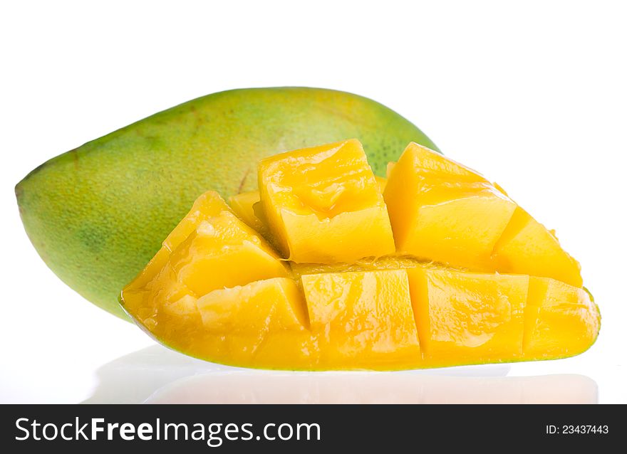 A green mango on white background