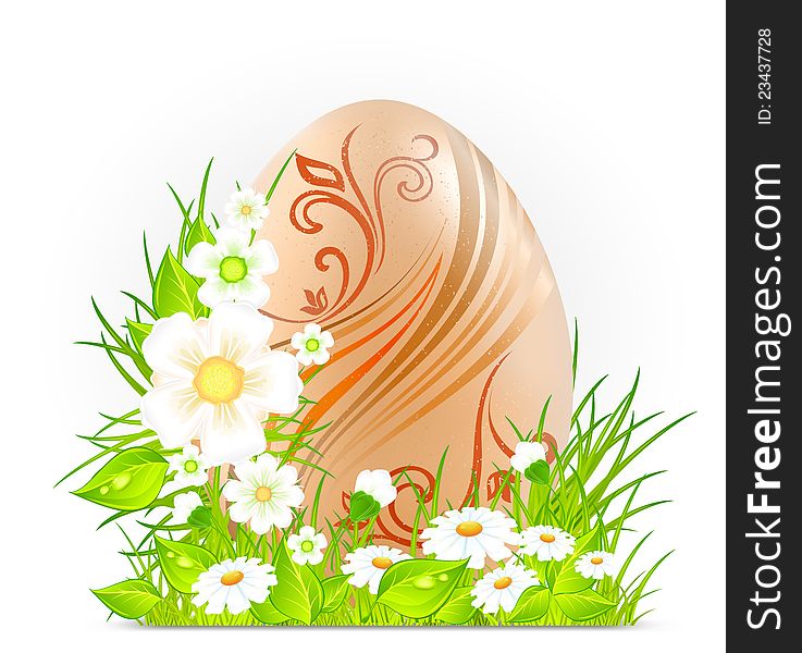 Easter egg with flowers on green grass, holiday vector illustration. Easter egg with flowers on green grass, holiday vector illustration