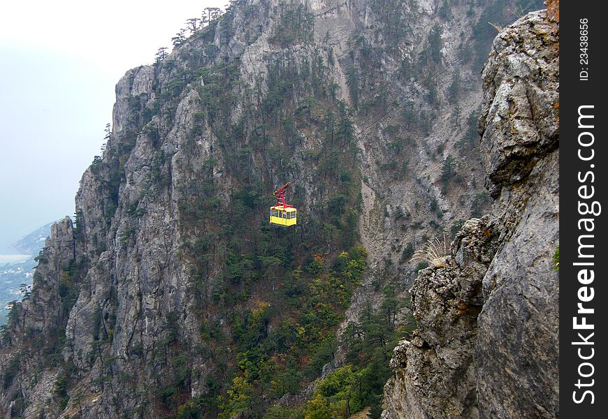 Aerial cableway in  Crimea mountains. Ukraine. Aerial cableway in  Crimea mountains. Ukraine