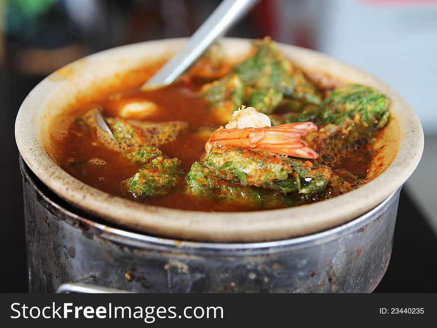 Thai food, hot and sour soup with shrimp