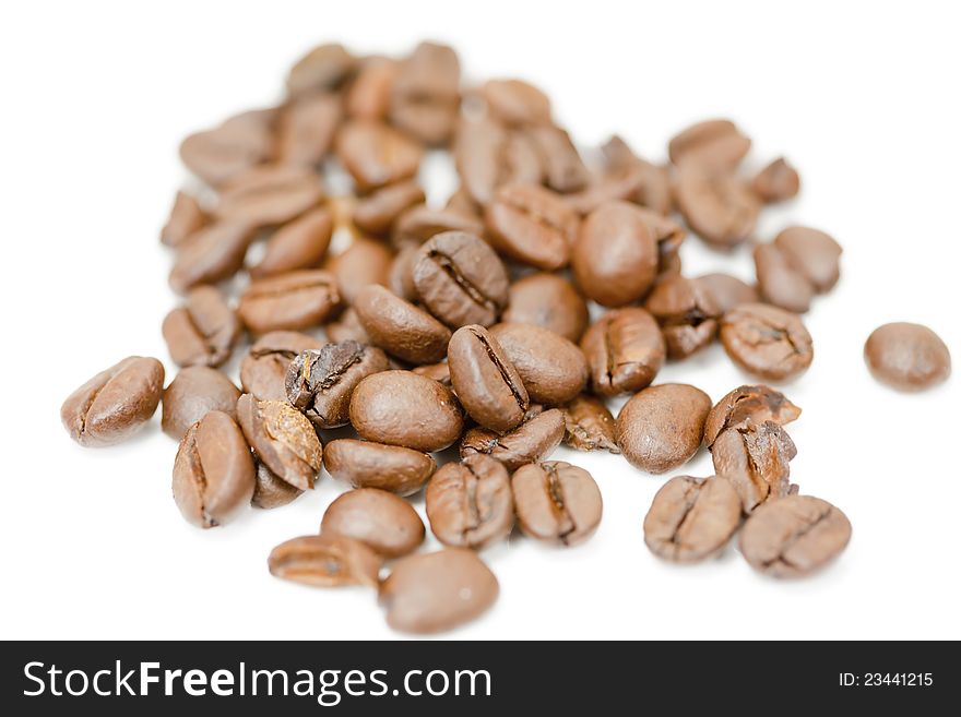 Roasted coffee beans with white background