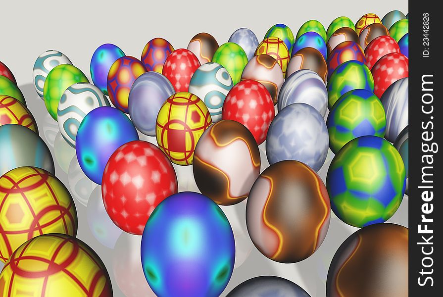 Partial view of a group of colored Easter eggs arranged in line. Partial view of a group of colored Easter eggs arranged in line