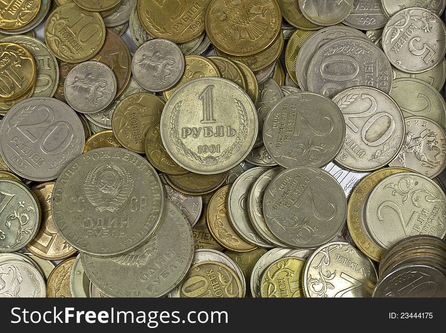 Russian and Soviet coins shot up close. Russian and Soviet coins shot up close.