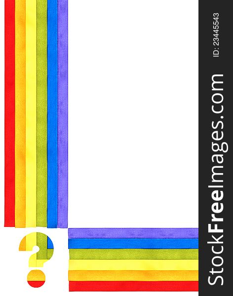 Rainbow flag background made of slim stripes with question mark