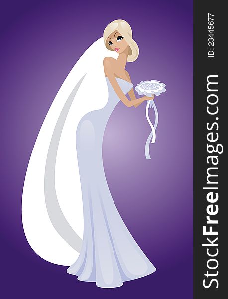 The beautiful bride with a bouquet.Illustration