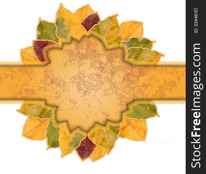 Beautiful frame of yellow and orange autumn leaves with grungy copy space for writing any message