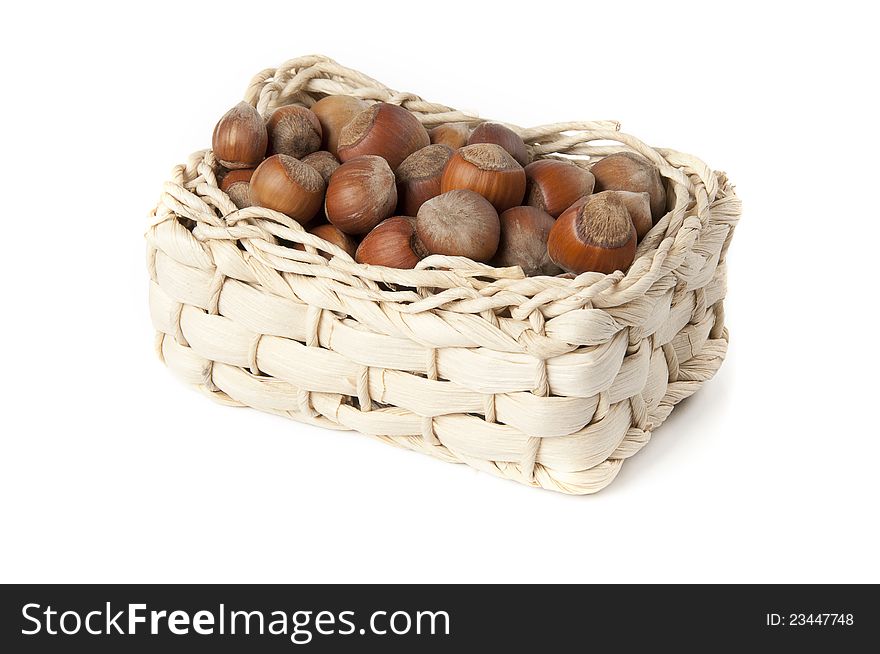 Wood nuts in a basket . Wood nuts in a basket