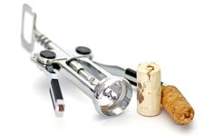 Corkscrew And Two Wine Corks Royalty Free Stock Image Corkscrew And Two Wine Corks Royalty Free Stock Image
