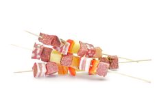 Salami Shishkabobs With Red Bell Pepper And Cheese Royalty Free Stock Images