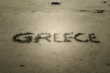 Greece, Letters On The Sand Stock Photo