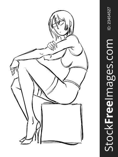 SKETCH. fashion girl. Hand-drawn fashion model