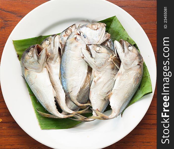 Boiled Mackerel On Green Banana Leaf