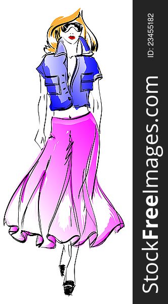 SKETCH. fashion girl. Hand-drawn fashion model. Vector illustration.