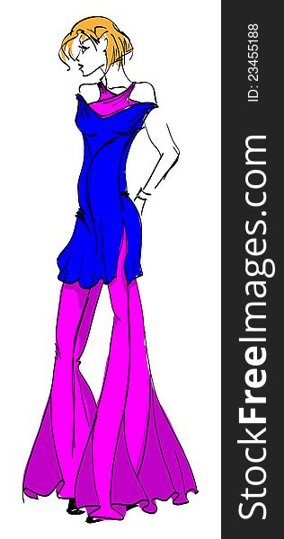 SKETCH. fashion girl. Hand-drawn fashion model. Vector illustration.