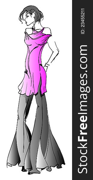 SKETCH. fashion girl. Hand-drawn fashion model. Vector illustration.