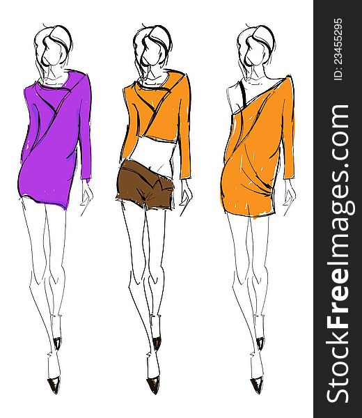 SKETCH. fashion girl. Hand-drawn fashion model. Vector illustration.