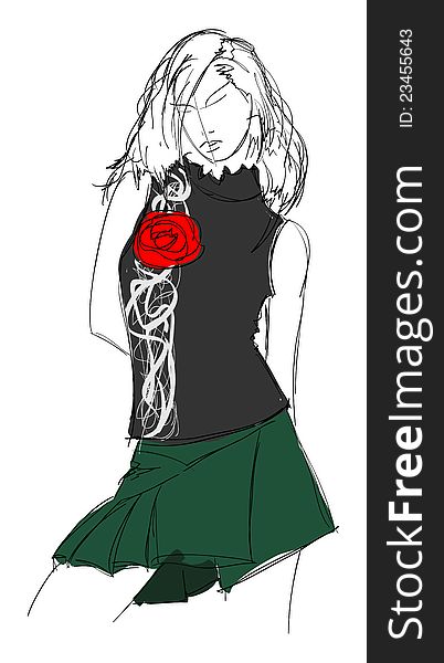 SKETCH. fashion girl. Hand-drawn fashion model. Vector illustration.