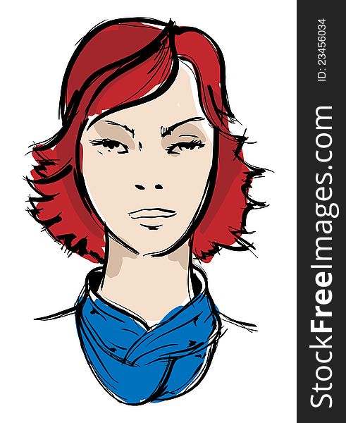 Hand-drawn fashion model. Vector illustration. Woman's face. Hand-drawn fashion model. Vector illustration. Woman's face