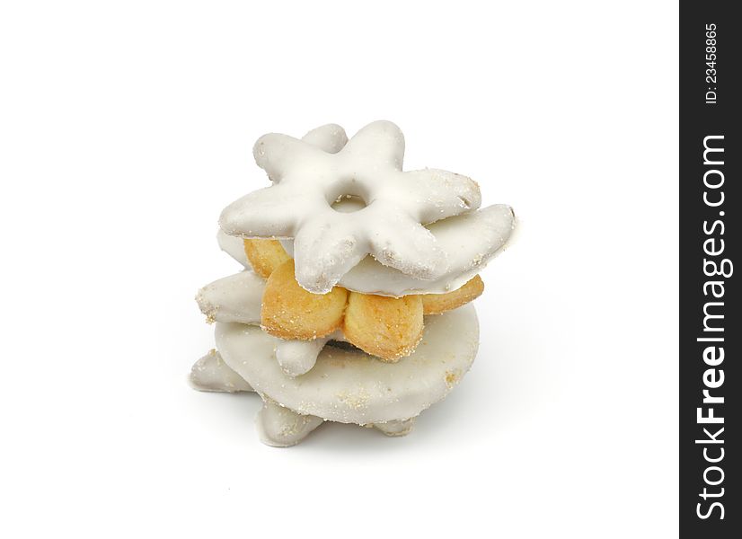 Shortcakes covered white glaze isolated on white background