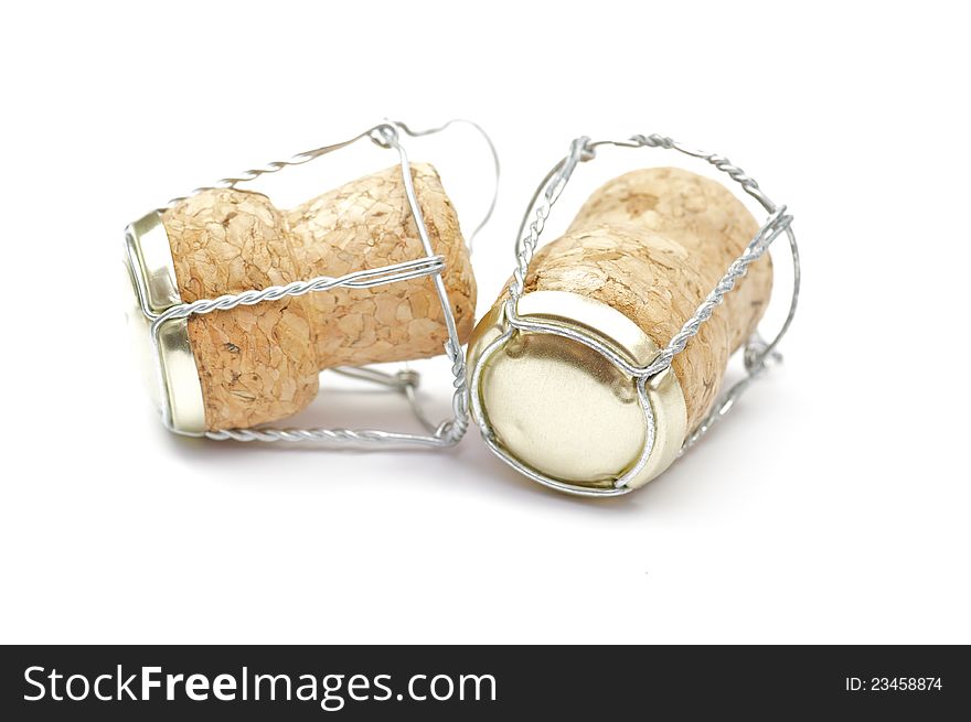 Two Cortical champagne corks isolated on white background