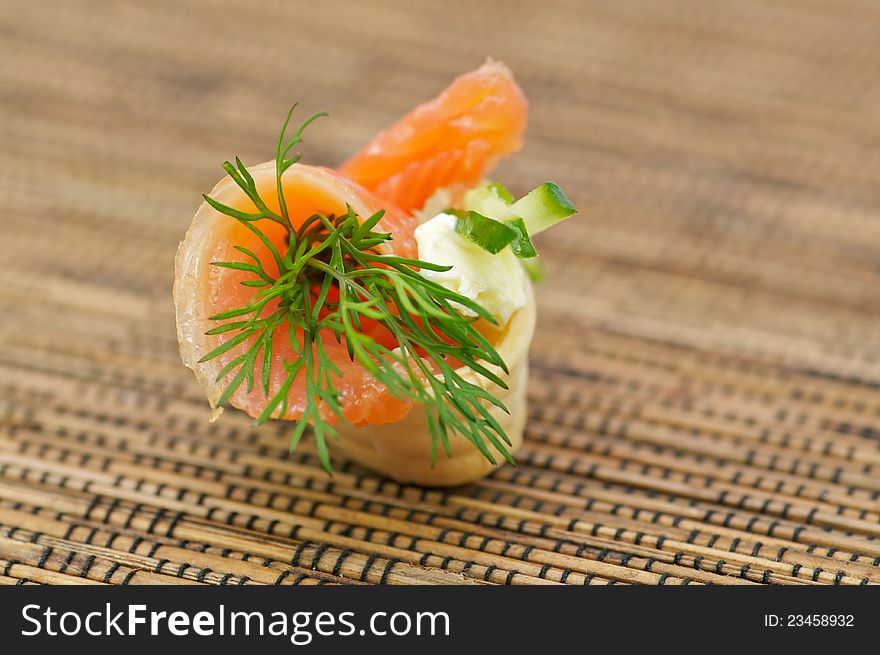 Snack with Smoked Salmon, Cheese Cream and Dill. Snack with Smoked Salmon, Cheese Cream and Dill