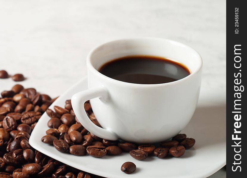 Coffee and beans on the table