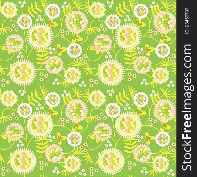 Green Seamless floral background with flowers. Green Seamless floral background with flowers