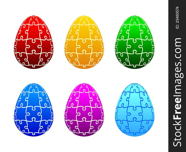 Set of six Easter eggs in the form of puzzles. Set of six Easter eggs in the form of puzzles