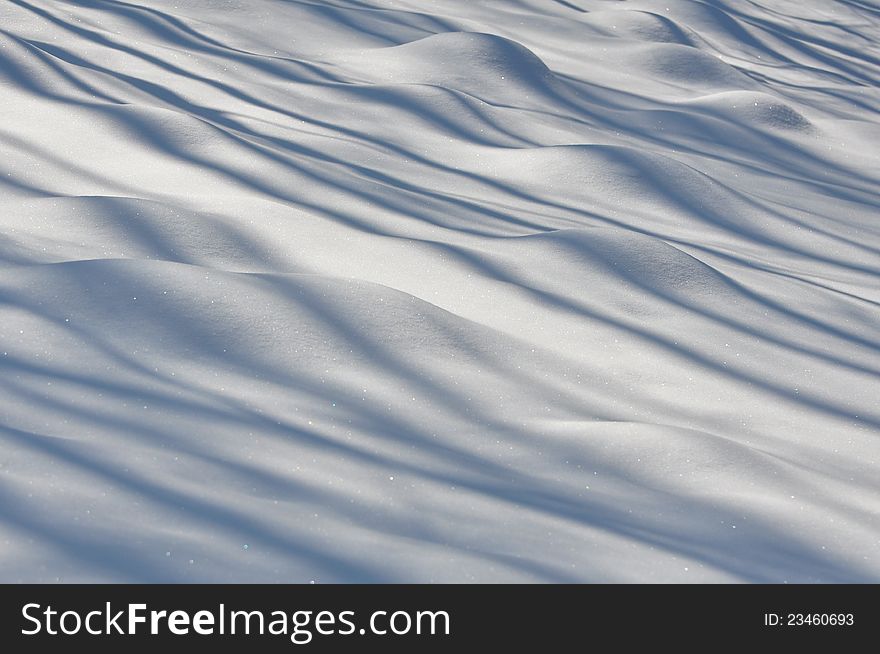 Waves of snow bumps with tree shadows