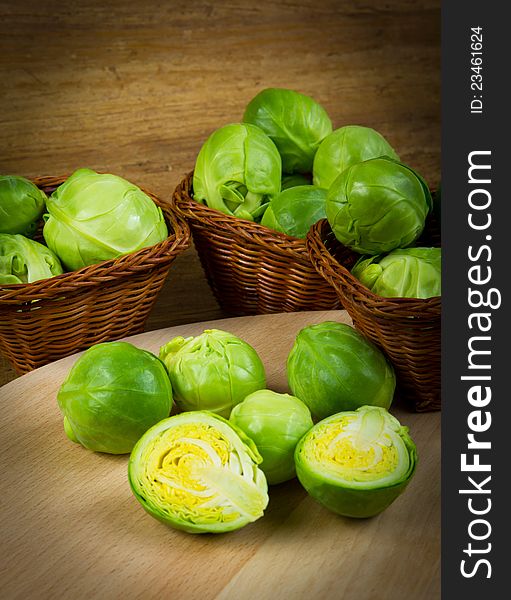 Brussels sprout on cutting board