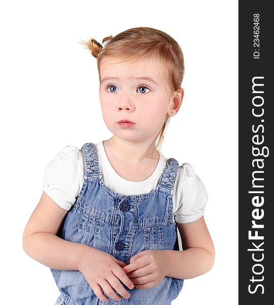 Portrait of surprised little girl isolated on a white