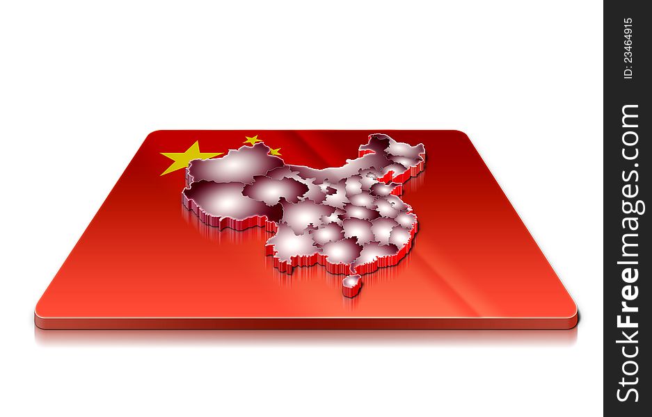 3D map of  Chinaon a 3d flag