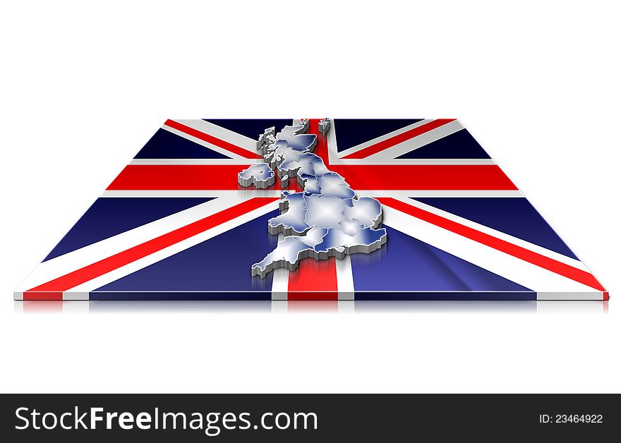 3D map of  UK on a 3d flag