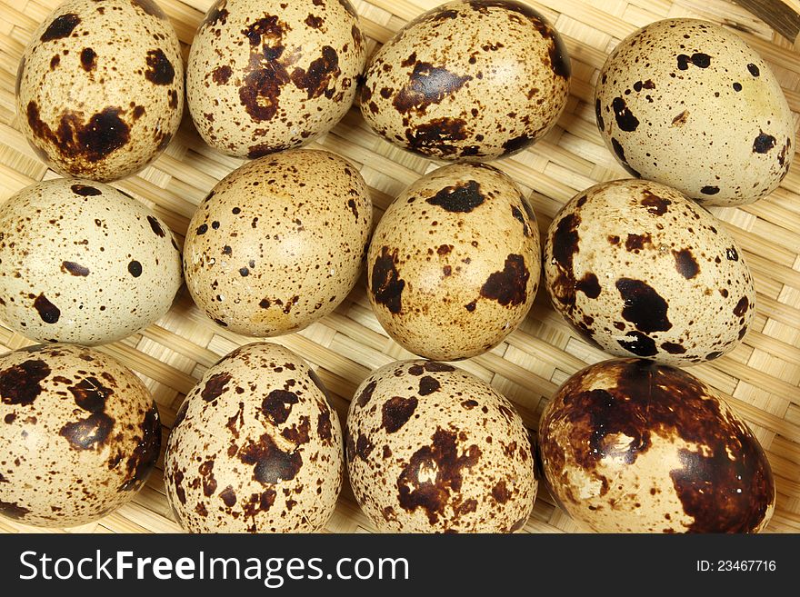 Quail eggs in the basket. Quail eggs in the basket