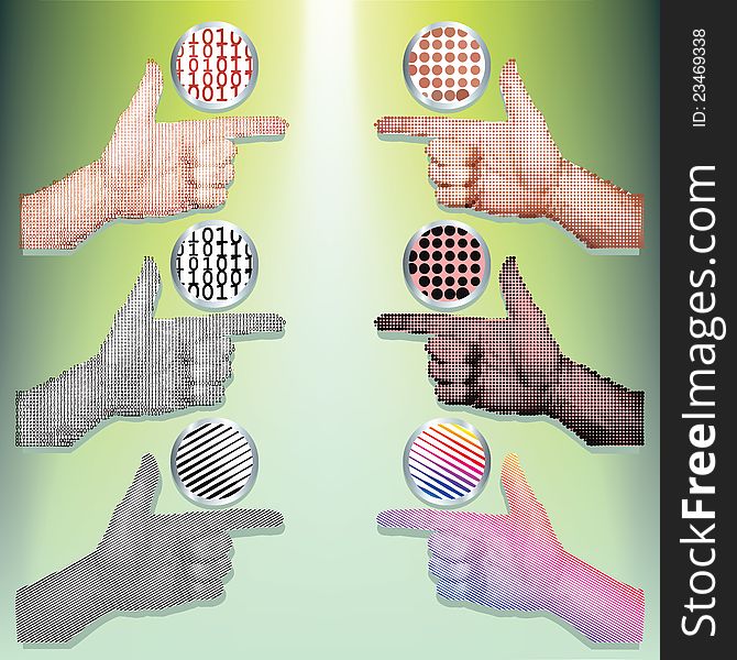 Pointing hands set vector halftone style