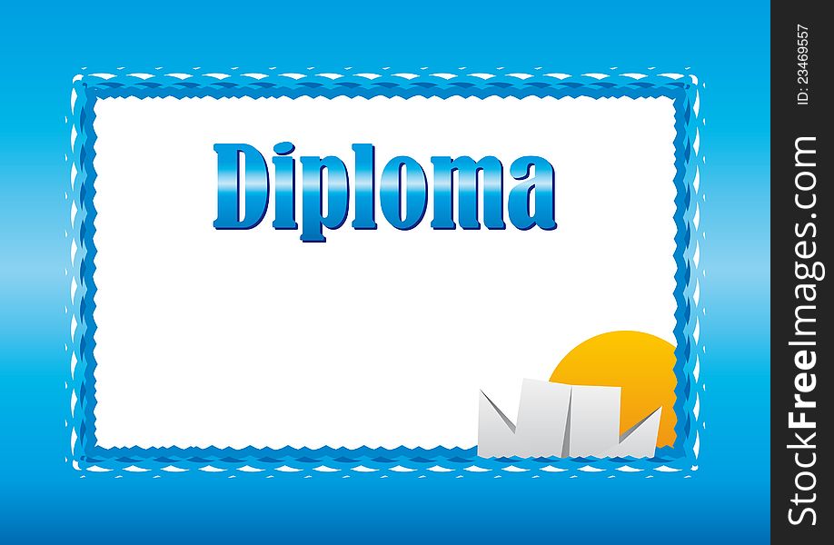 Diploma with the theme of water and paper boats. Diploma with the theme of water and paper boats