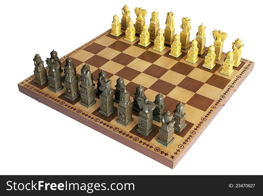 Placed chess on a wooden board