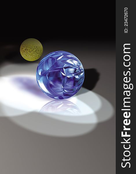 3D rendered glass  ball with shadow .