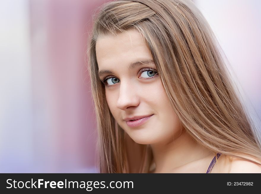 Portrait of beautiful girls with brown hair