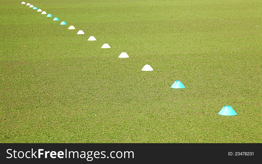 Green Grass Field and cones for Soccer Training. Green Grass Field and cones for Soccer Training