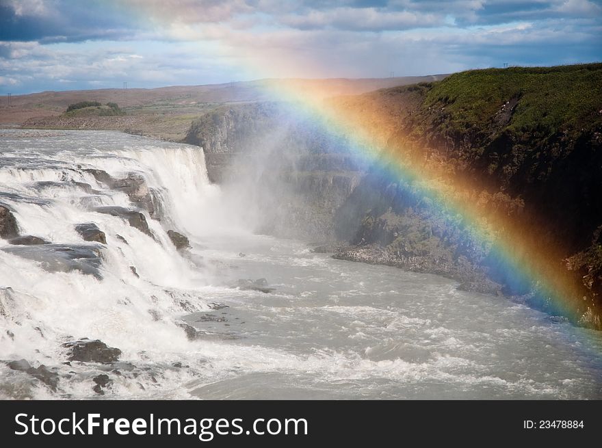 Waterfall with beautiful genuine rainbow. Waterfall with beautiful genuine rainbow