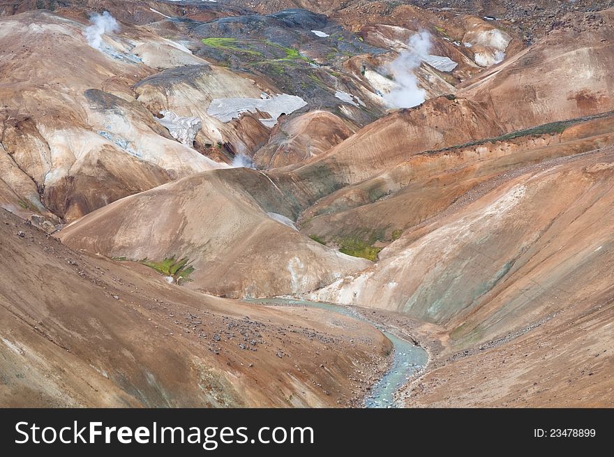 Colorful mountains in Iceland, deserted with no vegetation at all